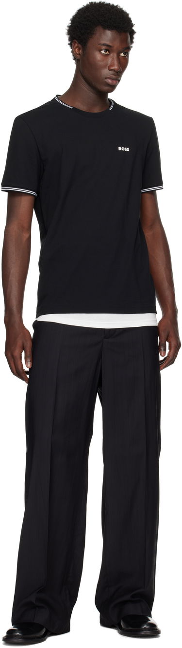 T-shirt BOSS Stretch-Cotton T-Shirt with Stripes and BOSS Logo Sort | 50521245, 4