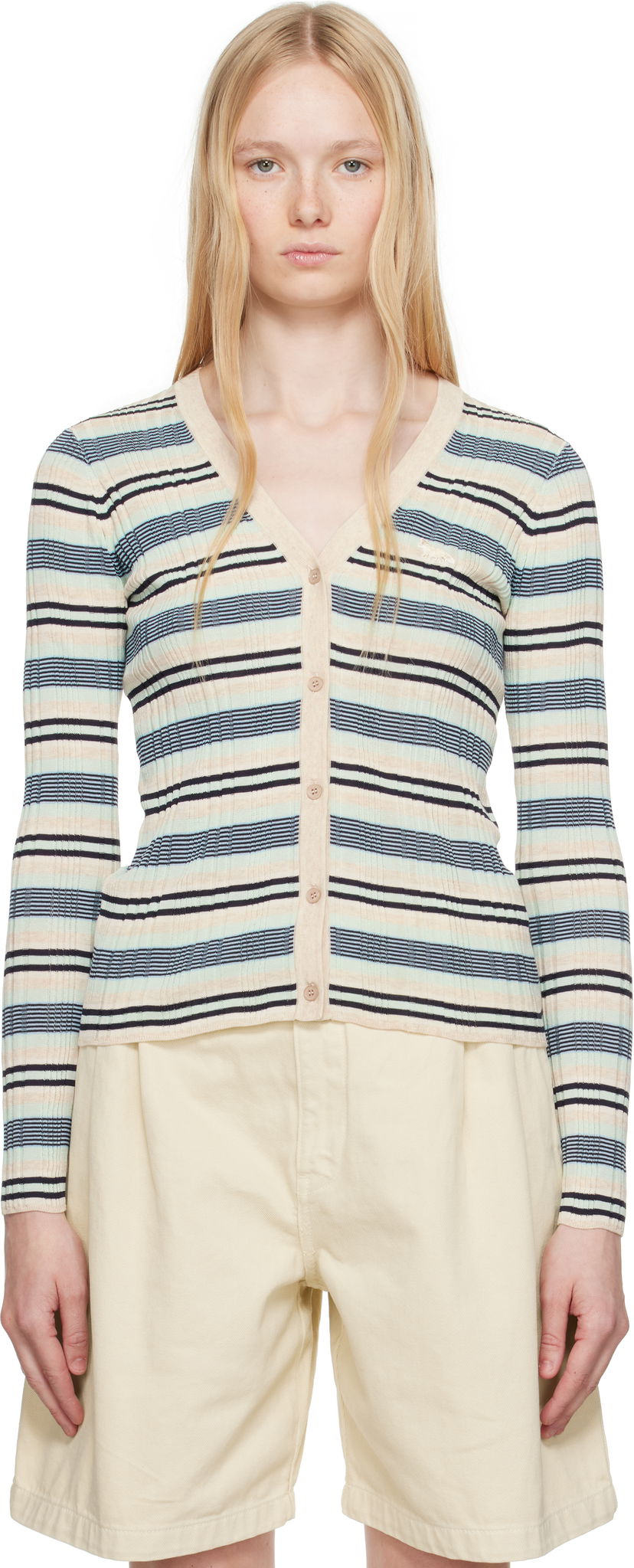 Sweater MAISON KITSUNÉ Maison Kitsuné Fine Rib Striped Cardigan Flerfarvet | OW00505KT1122
