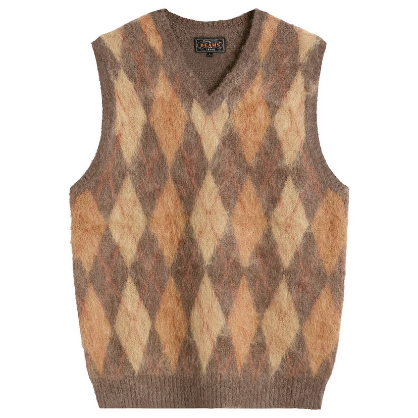 Vest BEAMS Mohair Argyle Knit Vest, Size Small Flerfarvet | 3805-0067-048-28