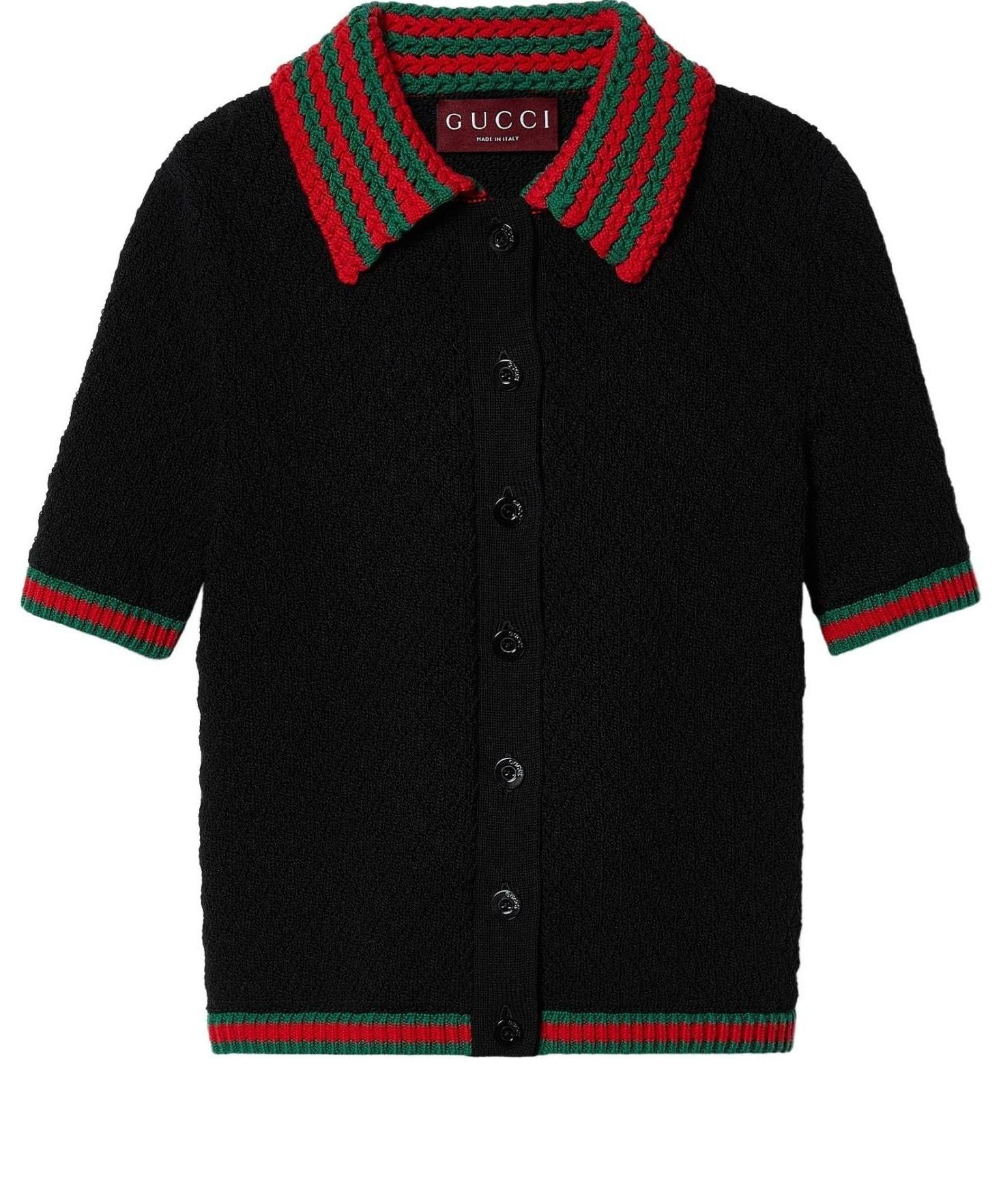 Polo skjorte Gucci Cotton Polo With Knit Collar Sort | 792042-XKD3C-1152, 0