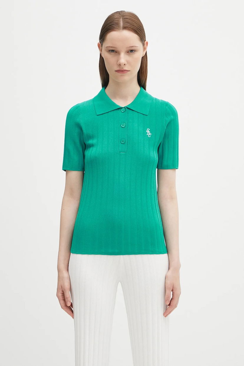 Polo skjorte Sporty & Rich Sporty & Rich SRC Ribbed Polo Shirt Grøn | WS069620302GR37