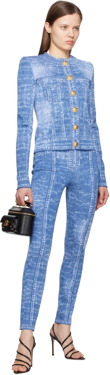 Træningsdragt Balmain Balmain Jacquard Knit Denim Cardigan Blå | EF1KL220KH80, 3