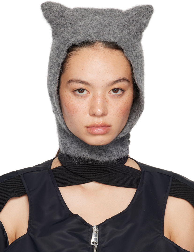 Tørklæde Coperni Coperni Knitted Horn Balaclava Grå | COPSA06Y3005