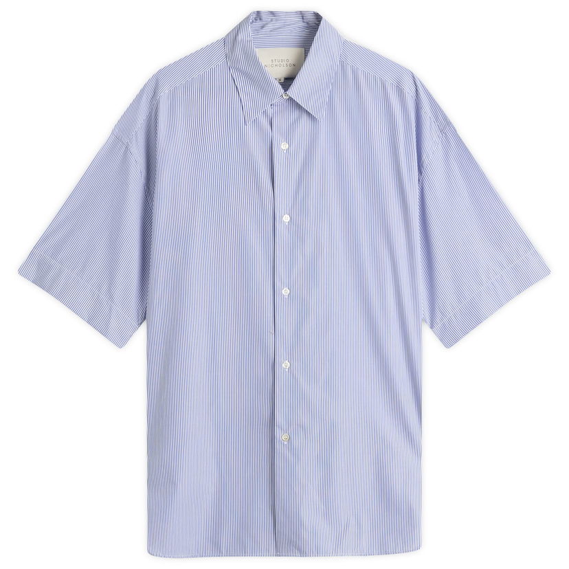 Skjorte Studio Nicholson Studio Nicholson Short Sleeve Shirt, Striped Blå | SORONOSNM-883-BLW