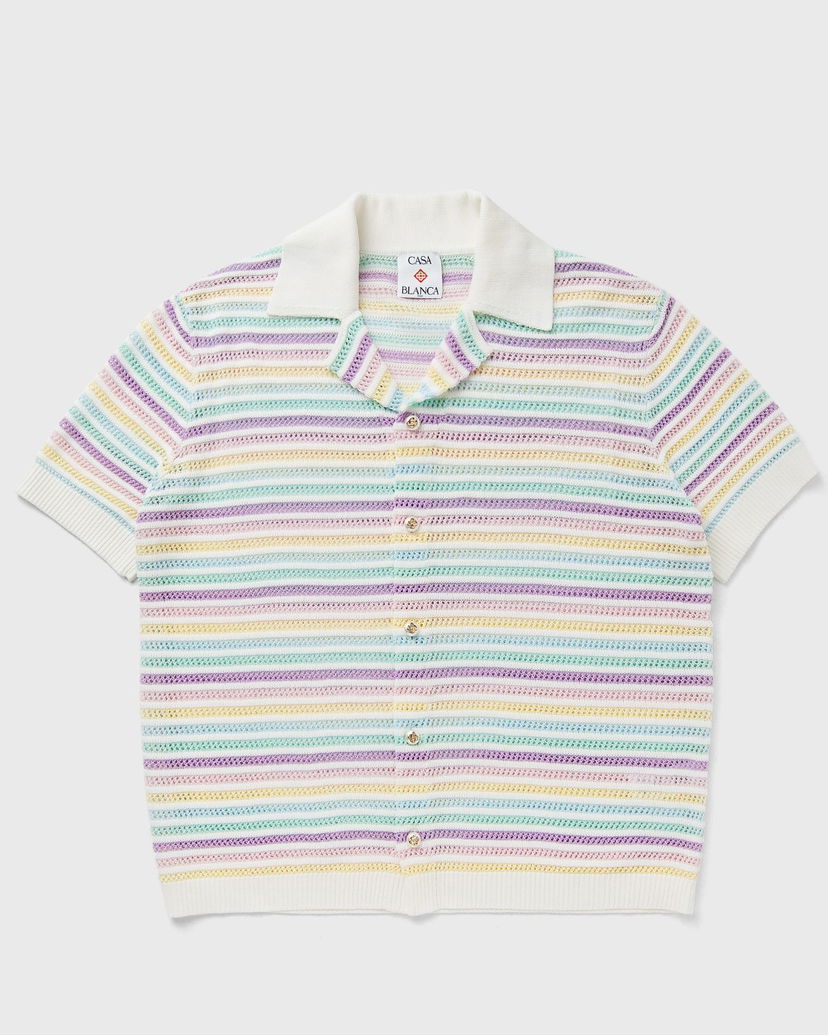 Polo skjorte Casablanca Crochet Knit Striped Polo Shirt Flerfarvet | M-AW25-KW-1097-01