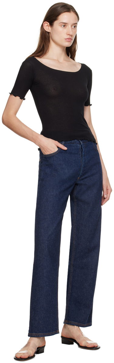 T-shirt Baserange Ribbed Lettuce Hem T-Shirt Sort | TOPA-RB-000, 3