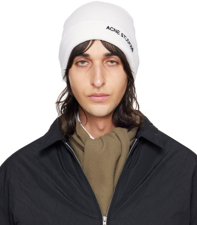 Beanie Acne Studios Embroidered Beanie Hvid | C40334-