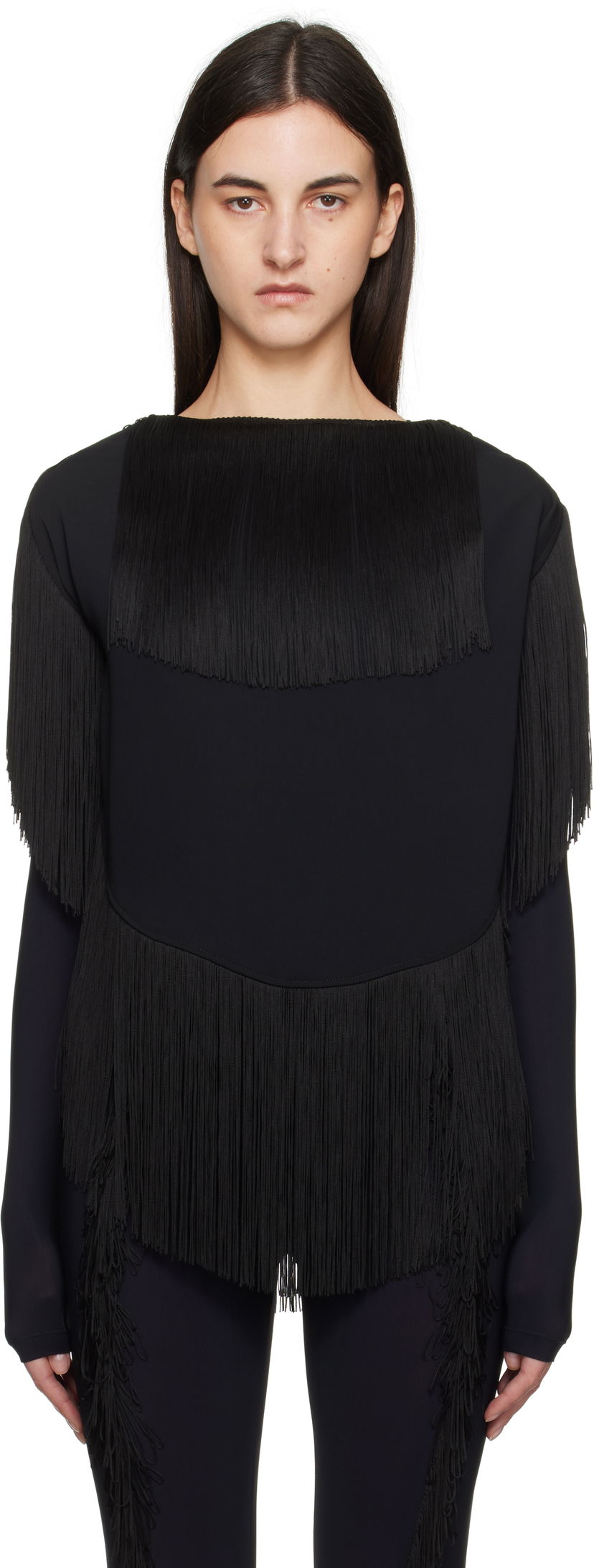 Sweater Maison Margiela MM6 Maison Margiela Fluid Fringe Blouse Sort | S52NC0351 S37977