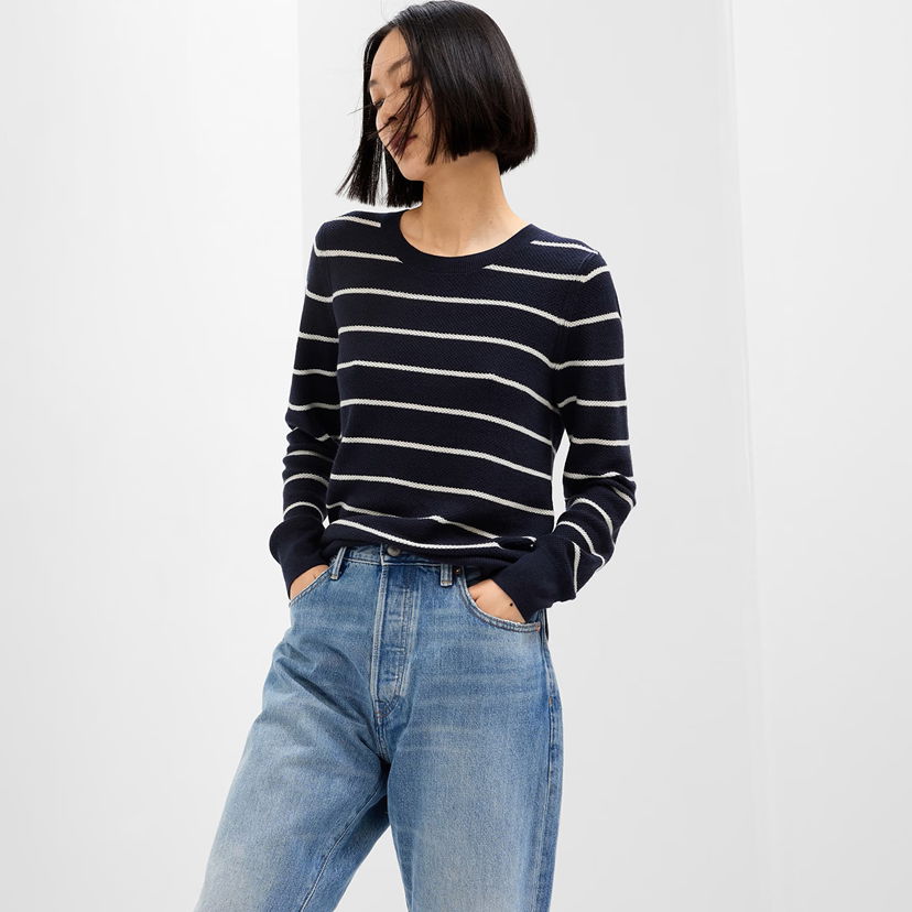 Sweater GAP Sweater Bella Crew Navy Stripe L Sort | 745504-01