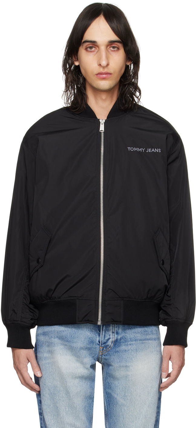 Jakke Tommy Hilfiger Tommy Jeans Black Embroidered Bomber Jacket Sort | DM17879 BDS