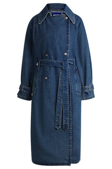 Trenchcoat BOSS Double-Breasted Denim Trench Coat Blå | 50532056