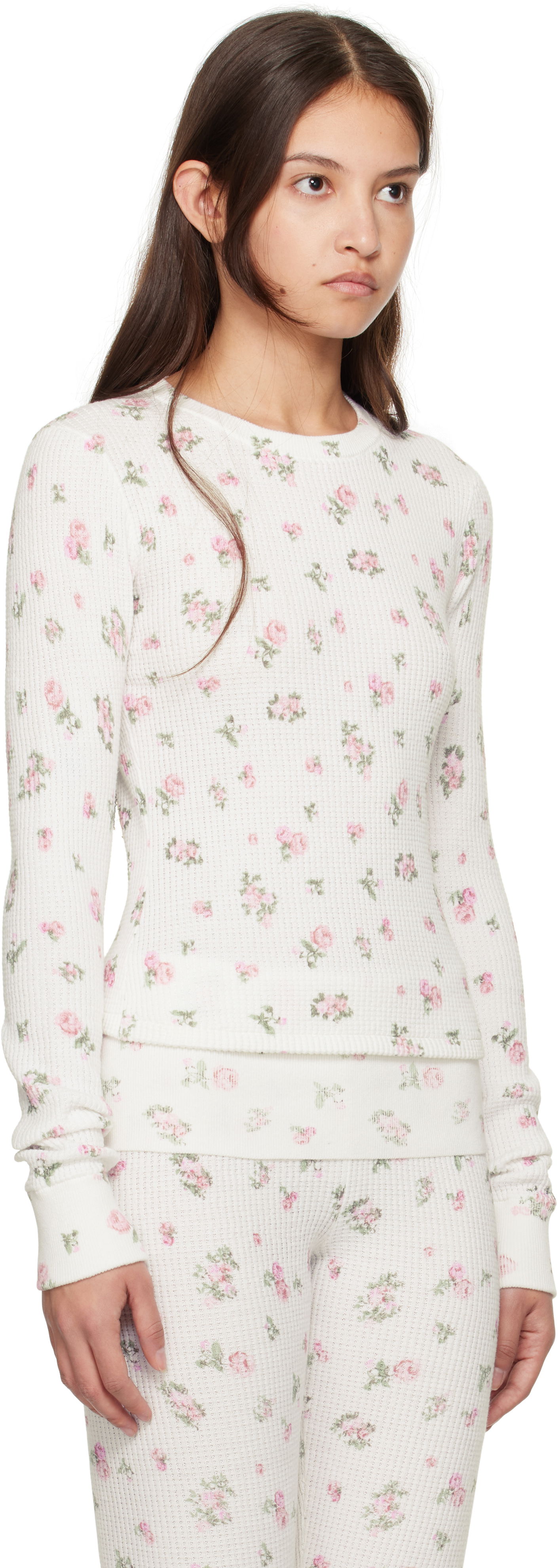 T-shirt GUIZIO Guizio Long Sleeve Rosebud Thermal Top Hvid | H24101K082, 1