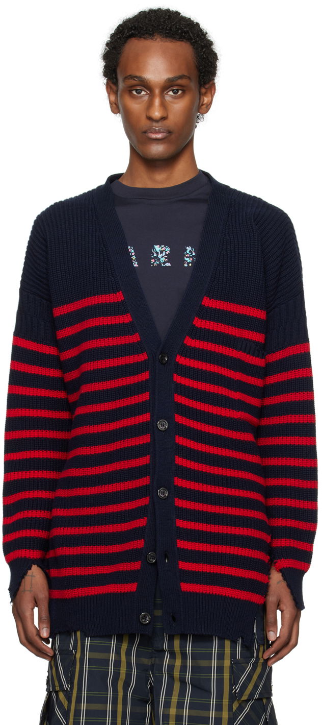 Sweater Marni Stripe Cardigan Rød | CDMG0127Q0 UFC532