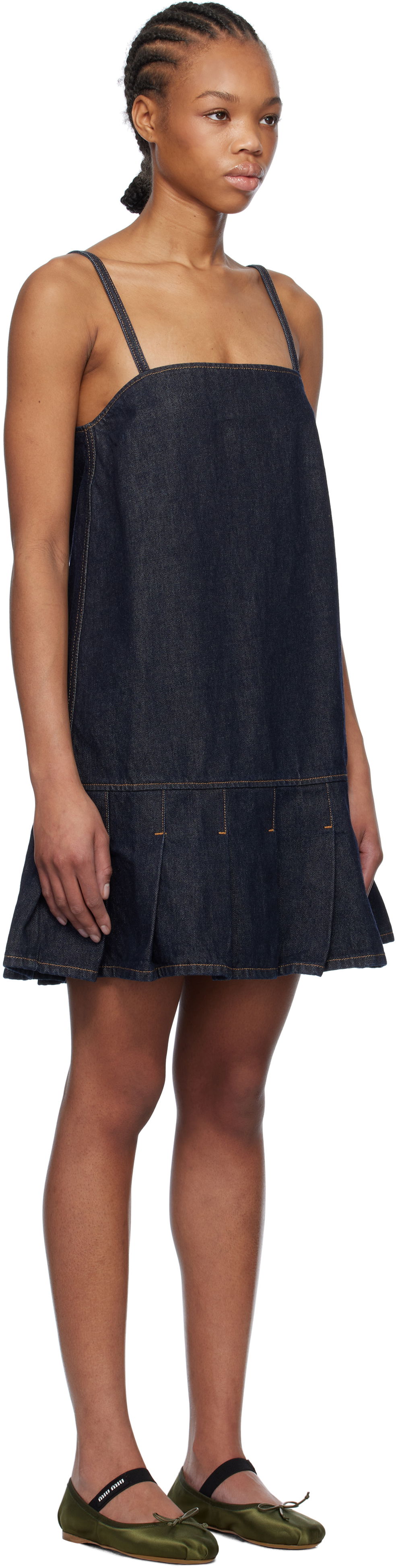 Kjole GANNI GANNI Denim Pleated Mini Dress Blå | J1622, 1