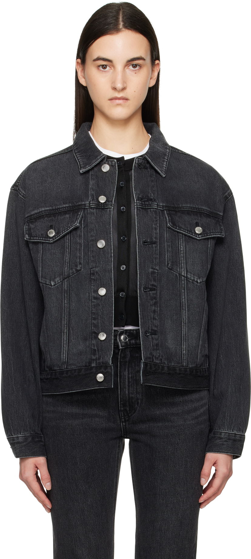 Jakke Alexander Wang Oversize Trucker Denim Jacket Sort | 4DC1252582