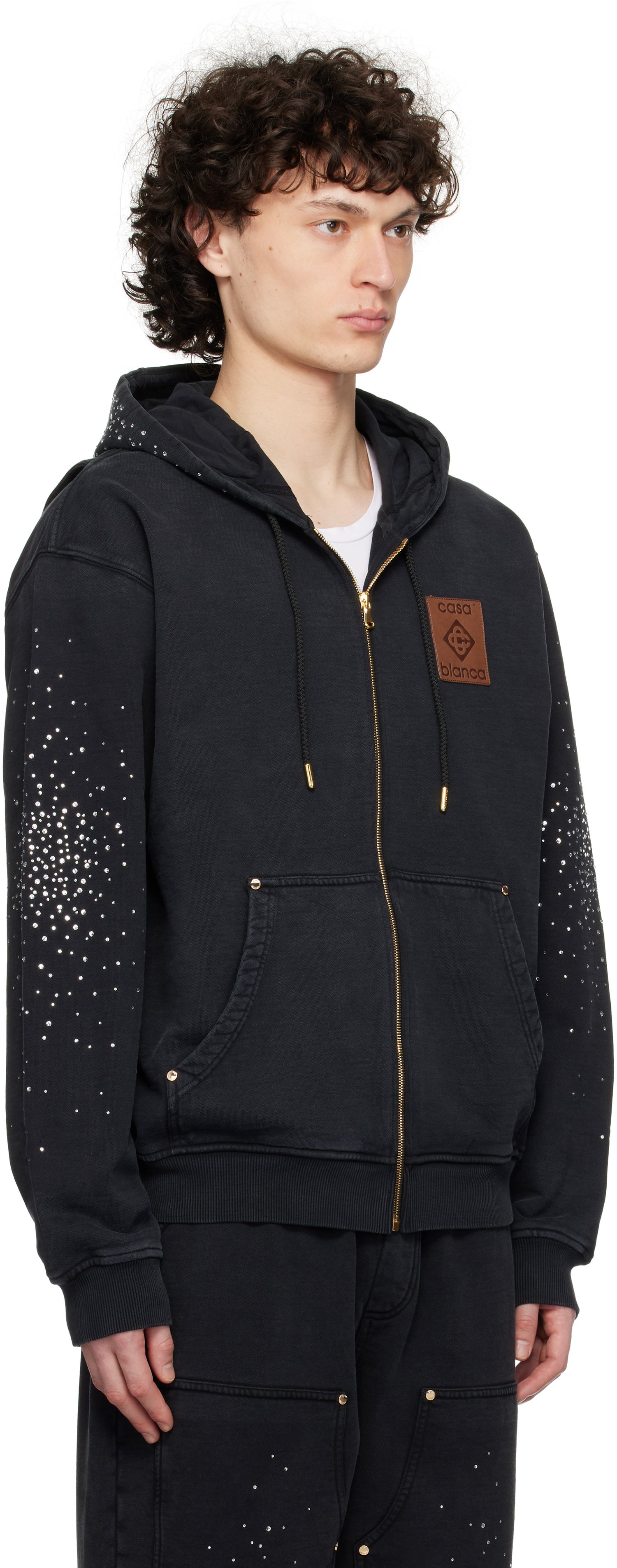 Sweatshirt Casablanca Casablanca 'La Prémonition' Crystal Embellished Zip Hoodie Sort | MS25-JTP-343-01, 1