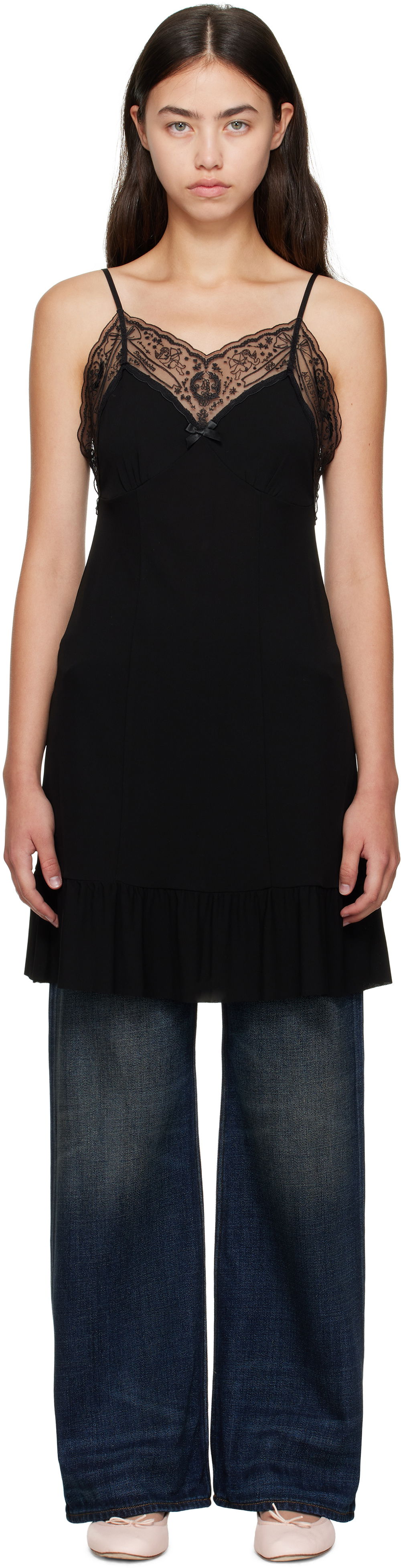 Kjole Acne Studios Lace-Trim Strap Minidress Sort | A20829-, 0