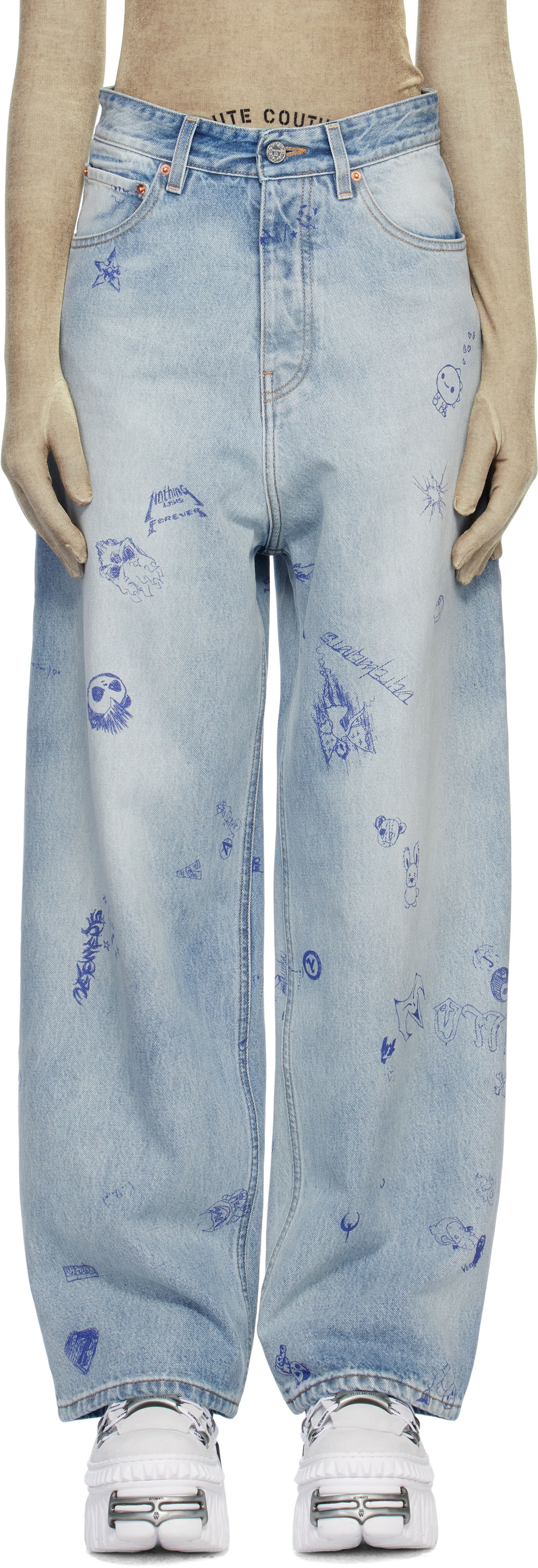Jeans VETEMENTS Vetements Scribbled Baggy Jeans Blå | UA66PA550L, 0