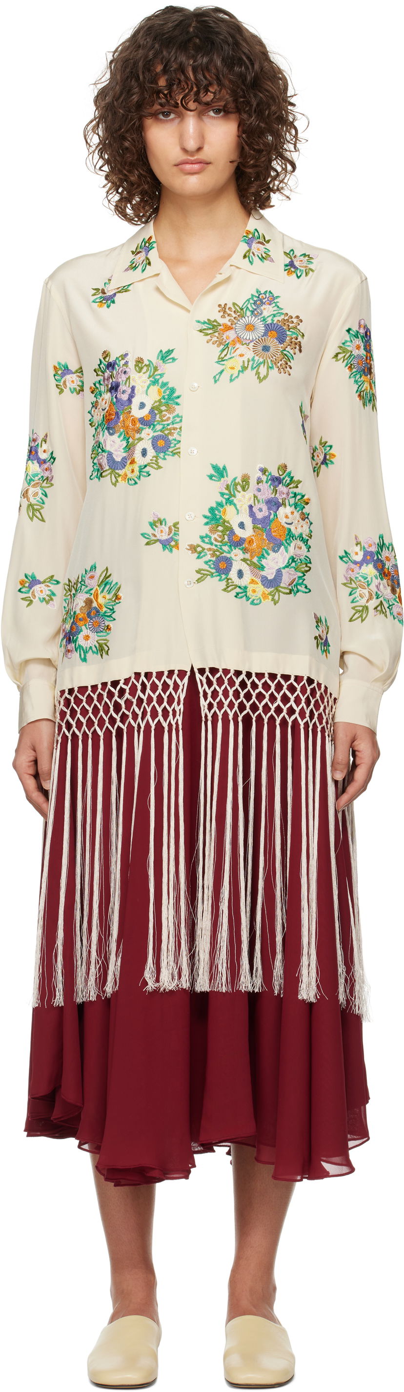 Skjorte Bode Flower Language Embroidered Shirt Hvid | MRF24SH034