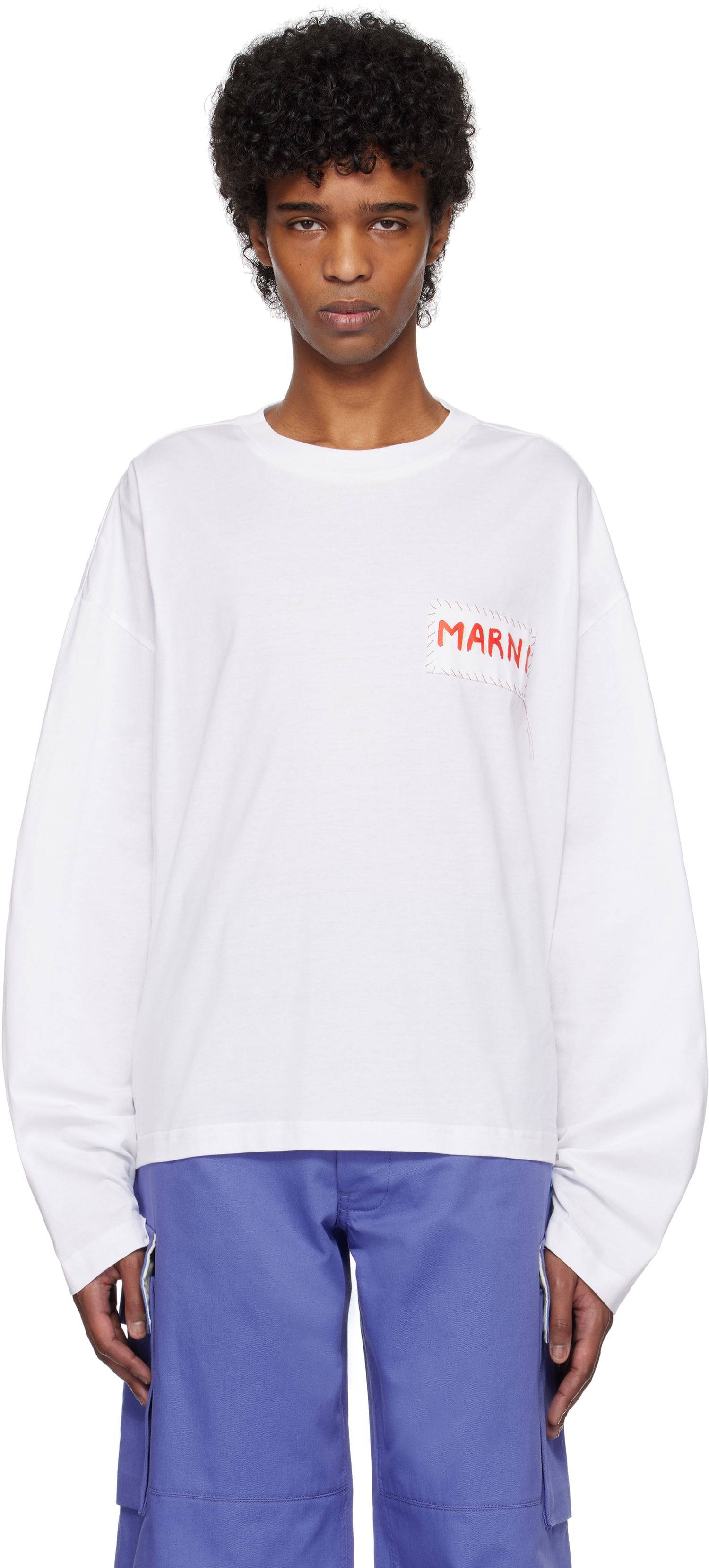 T-shirt Marni Marni Logo Patch Long Sleeve T-Shirt Hvid | HUMU0325X1 UTC446, 0