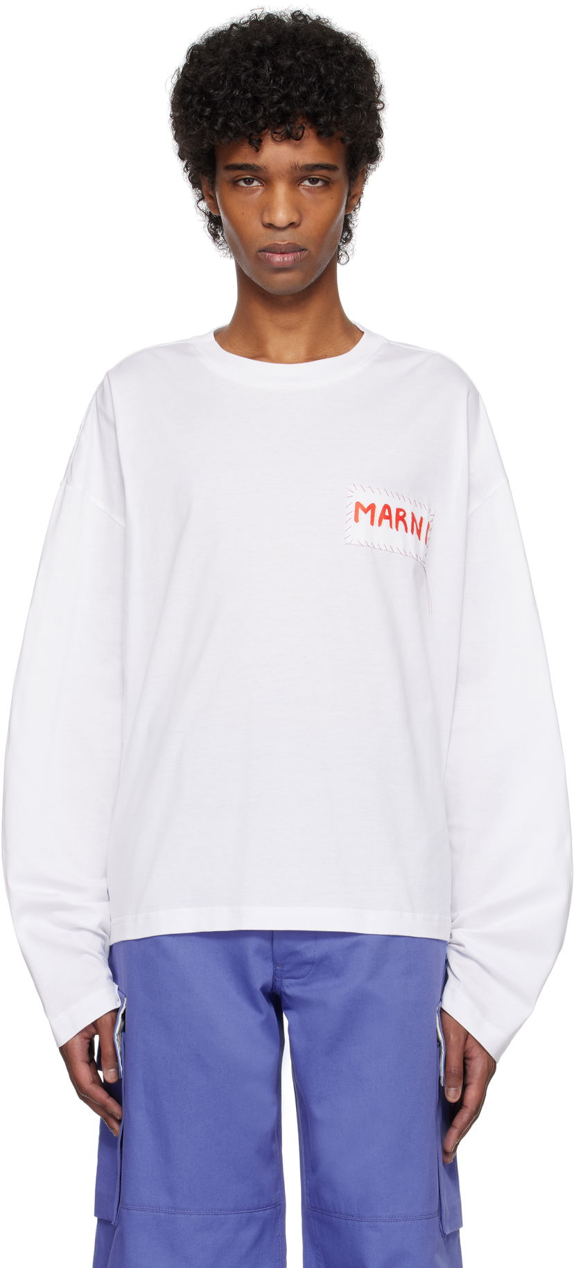 T-shirt Marni Marni Logo Patch Long Sleeve T-Shirt Hvid | HUMU0325X1 UTC446