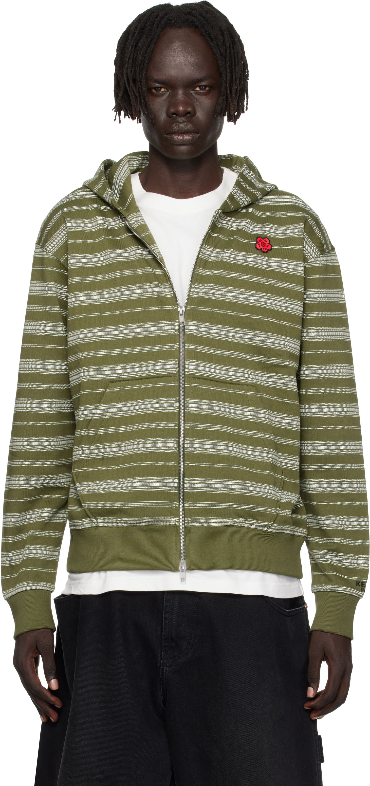 Sweatshirt KENZO Kenzo Paris 'Boke Flower' Striped Embroidered Zip-Up Hoodie Grøn | FF65HO2524MS, 0