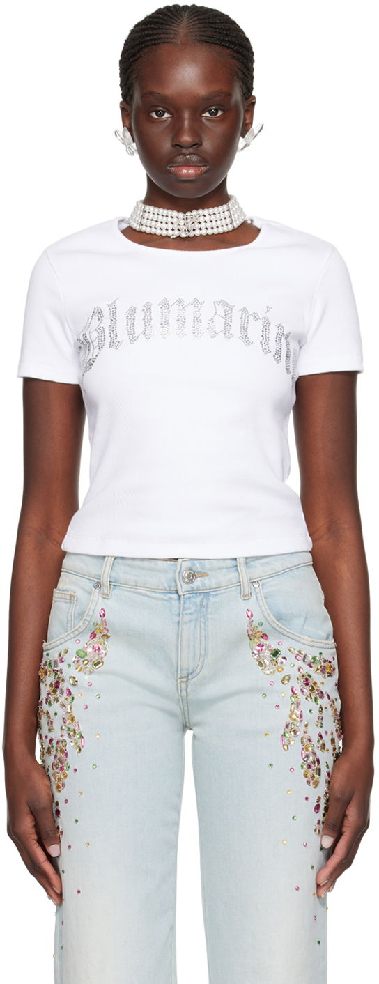 T-shirt Blumarine Crystal-Cut T-Shirt Hvid | P422T048A, 0
