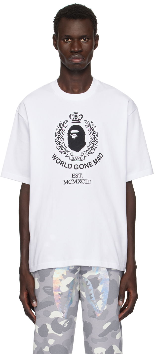 T-shirt BAPE Crest College Relaxed Fit T-shirt Hvid | 001TEK801339M, 0