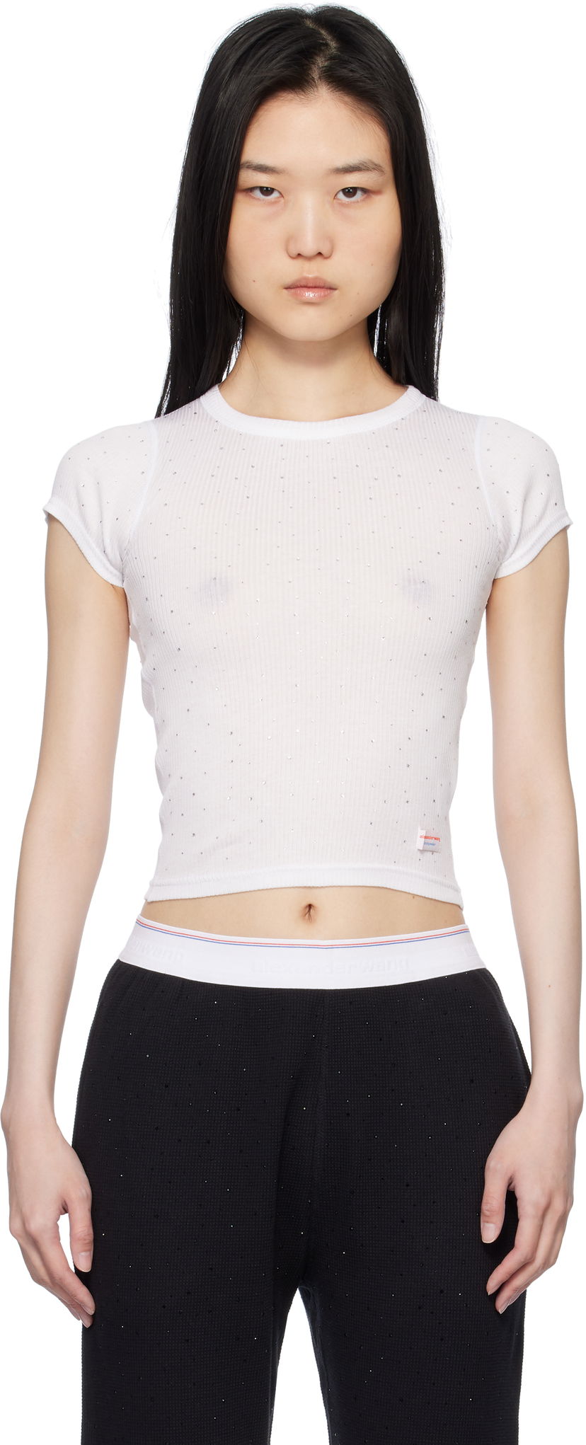 T-shirt Alexander Wang White Crystal Hotfix Short Sleeve T-shirt Hvid | WL002T