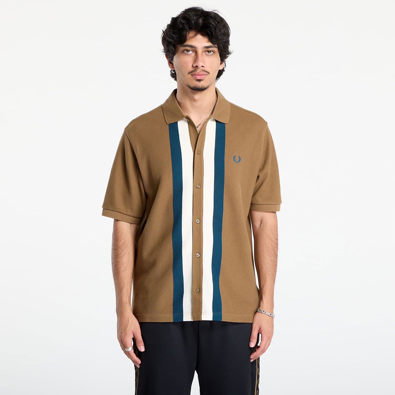 Polo skjorte Fred Perry Fred Perry Panelled Button Through Polo Shirt Brun | M8522 P96, 0