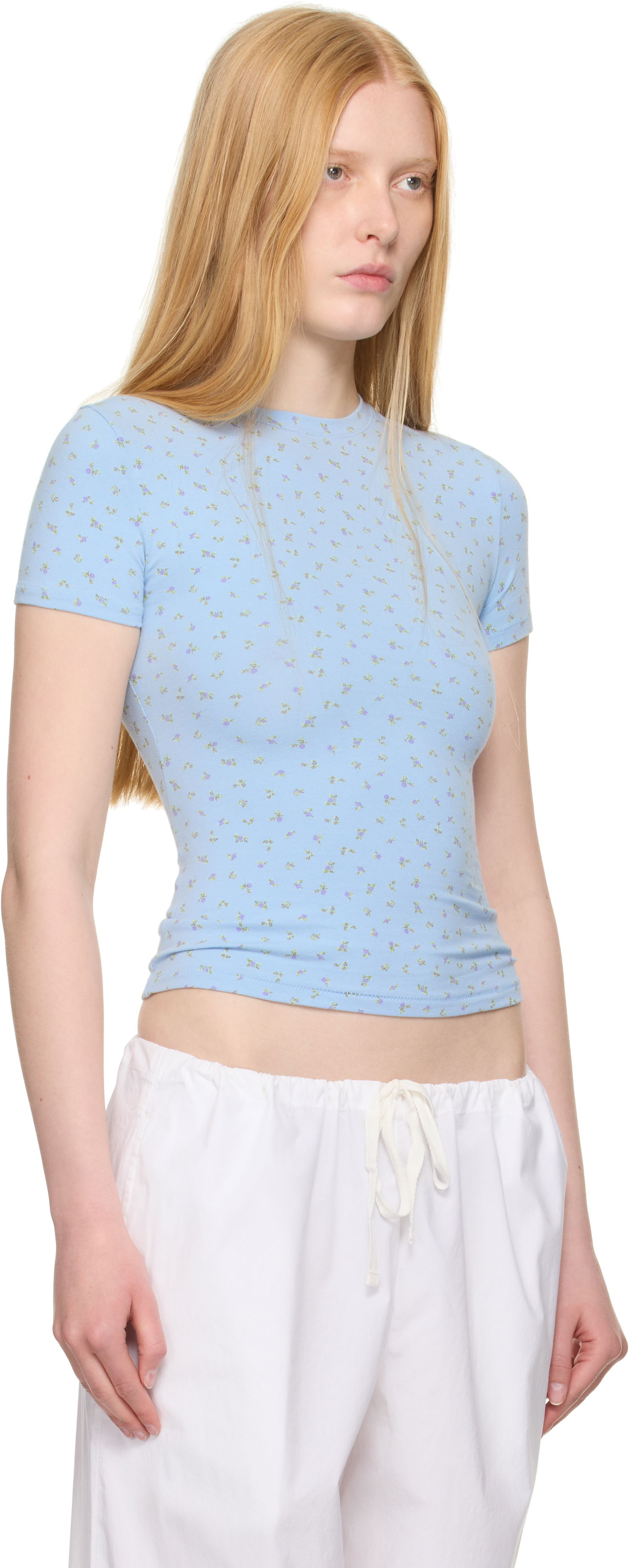 T-shirt SKIMS SKIMS Cotton Jersey T-Shirt with Floral Print Blå | SS-STT-9004W, 1