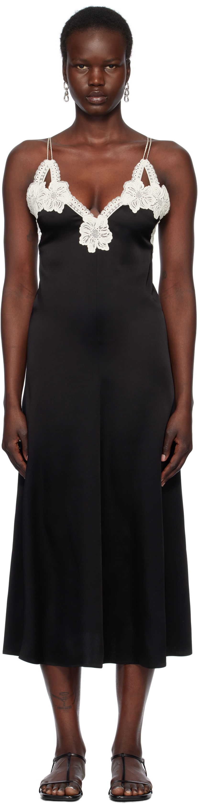 Kjole Jil Sander Jil Sander Lace Trim Slip Midi Dress Sort | J02CT0468_J76018