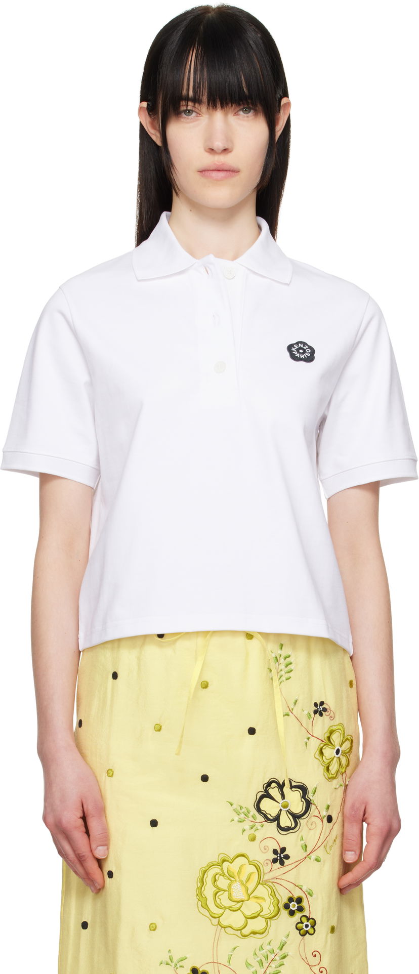 Polo skjorte KENZO Kenzo Paris 'Boke Flower 2.0' Embroidered Polo Hvid | FF52TS1604SB