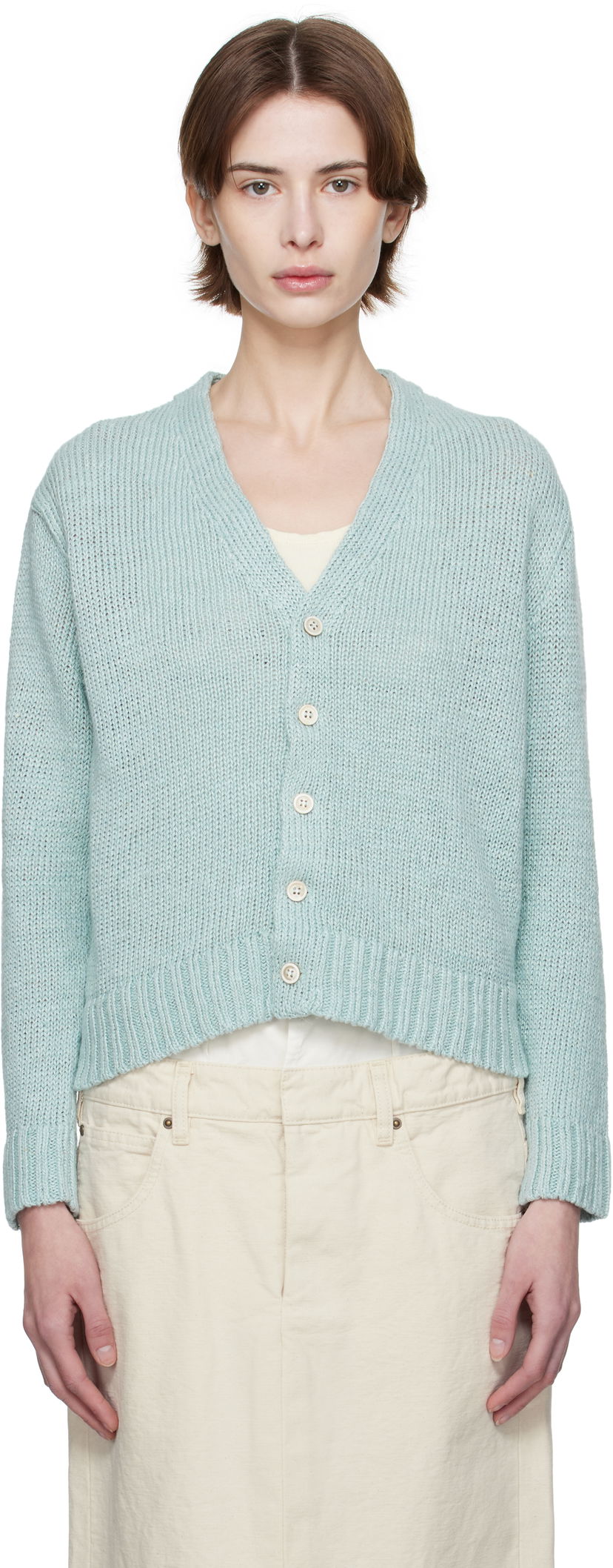 Sweater Maison Margiela Maison Margiela Hemp Knit Cropped Cardigan Grøn | S51HP0017 M13100