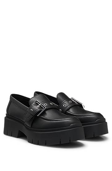 Sneakers og sko BOSS Faux-leather loafers with buckle strap Sort | 50538616