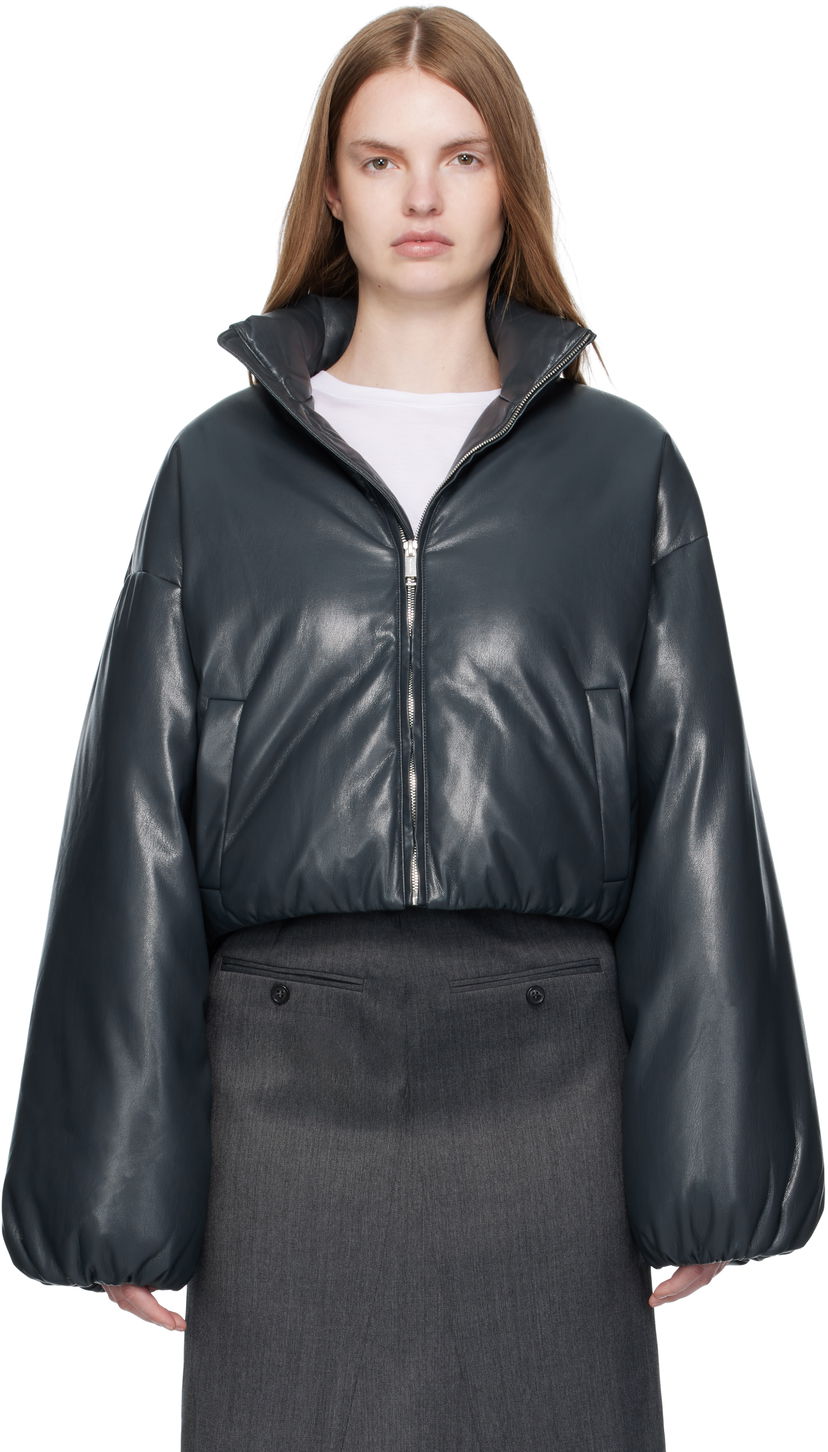 Puffer jakke Nanushka Nanushka Lilima Cropped Vegan Leather Puffer Jacket Sort | NW25PFJK01655
