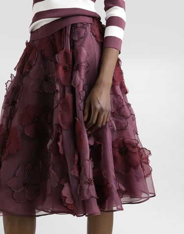 Nederdel Dolce & Gabbana Dolce & Gabbana Organza Midi Circle Skirt with 3D Floral Appliqué Bourgogne | F4C1DZGDCTVS8400, 3