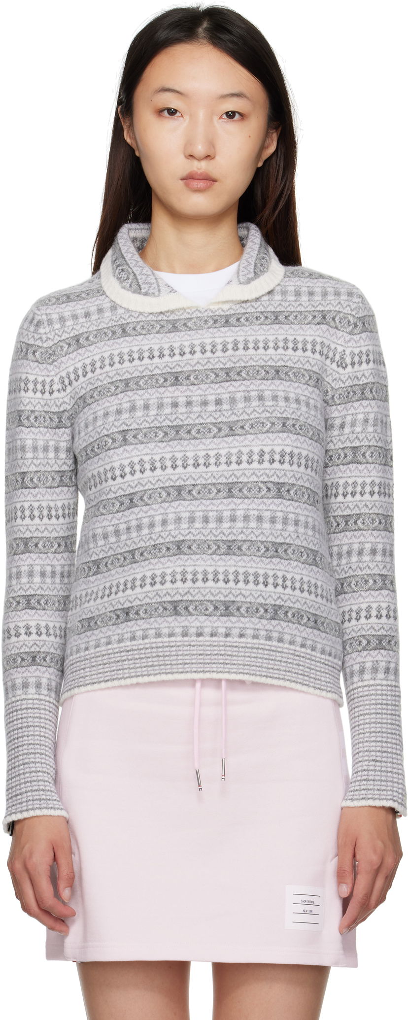 Sweater Thom Browne Thom Browne Wool Flannel & Mohair Jacquard Sweater Grå | FKA497A-Y1029