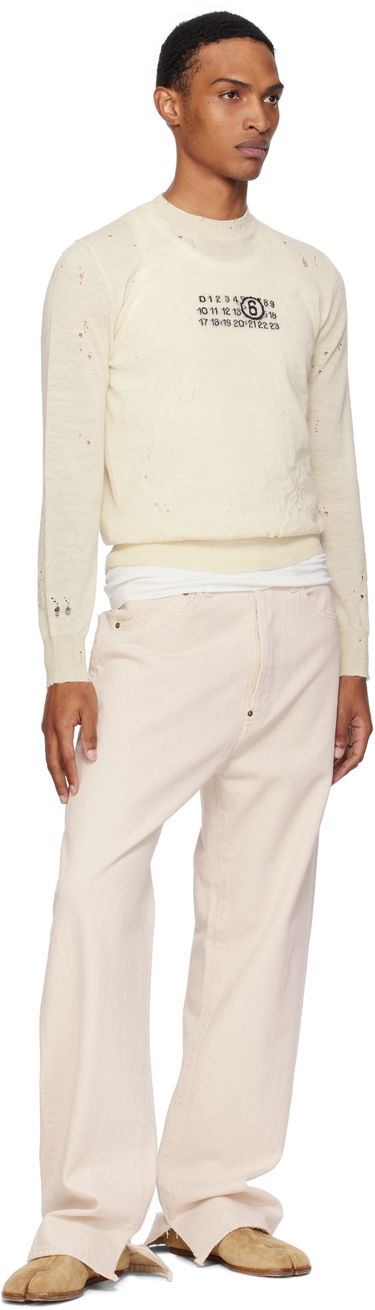 Sweater Maison Margiela MM6 Maison Margiela Distressed Wool Sweater Hvid | SH0HL0033 M13134, 3
