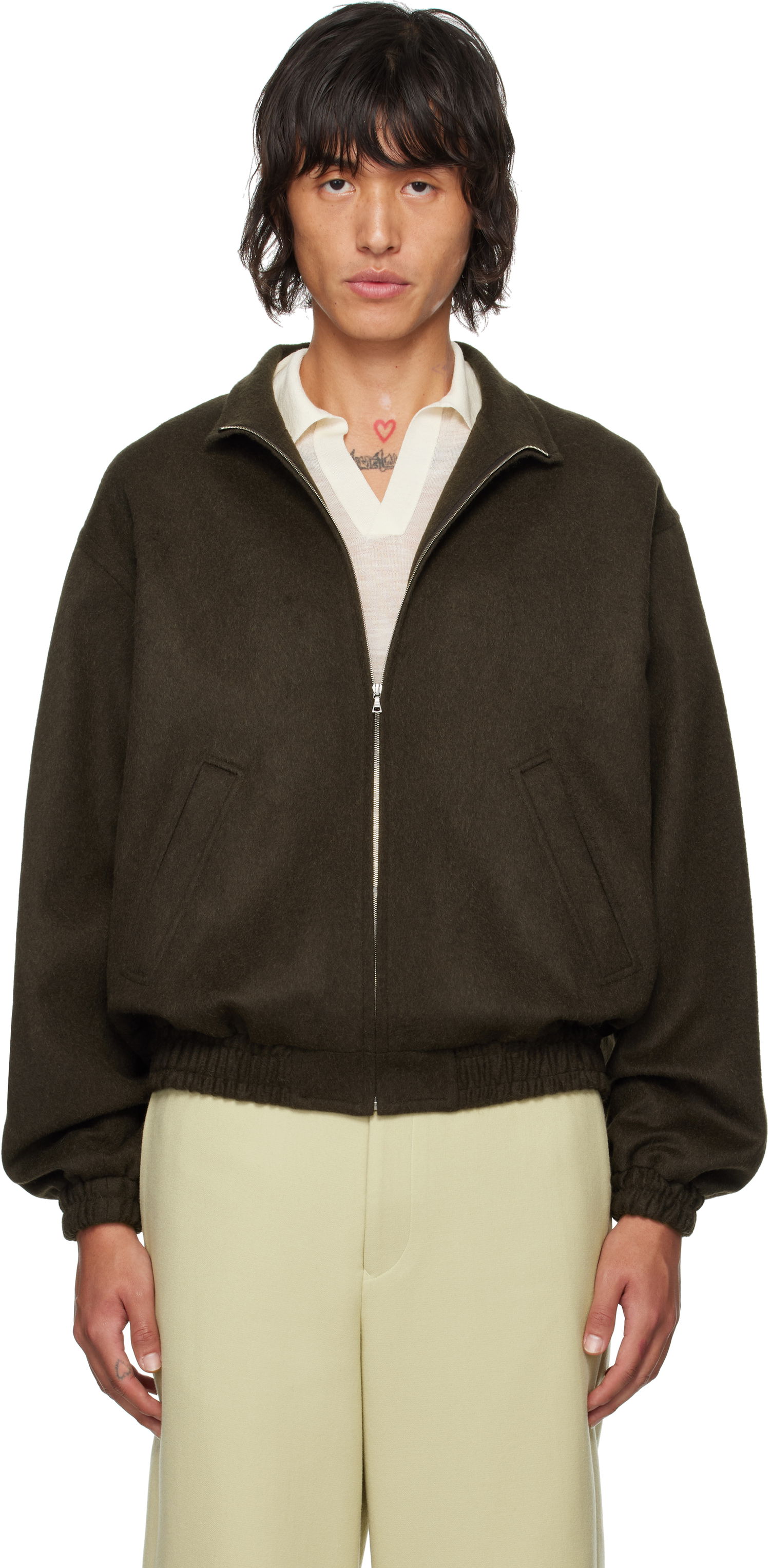 Bomberjakke AURALEE Baby Camel Flannel Bomber Jacket Brun | A24AB02BF, 0