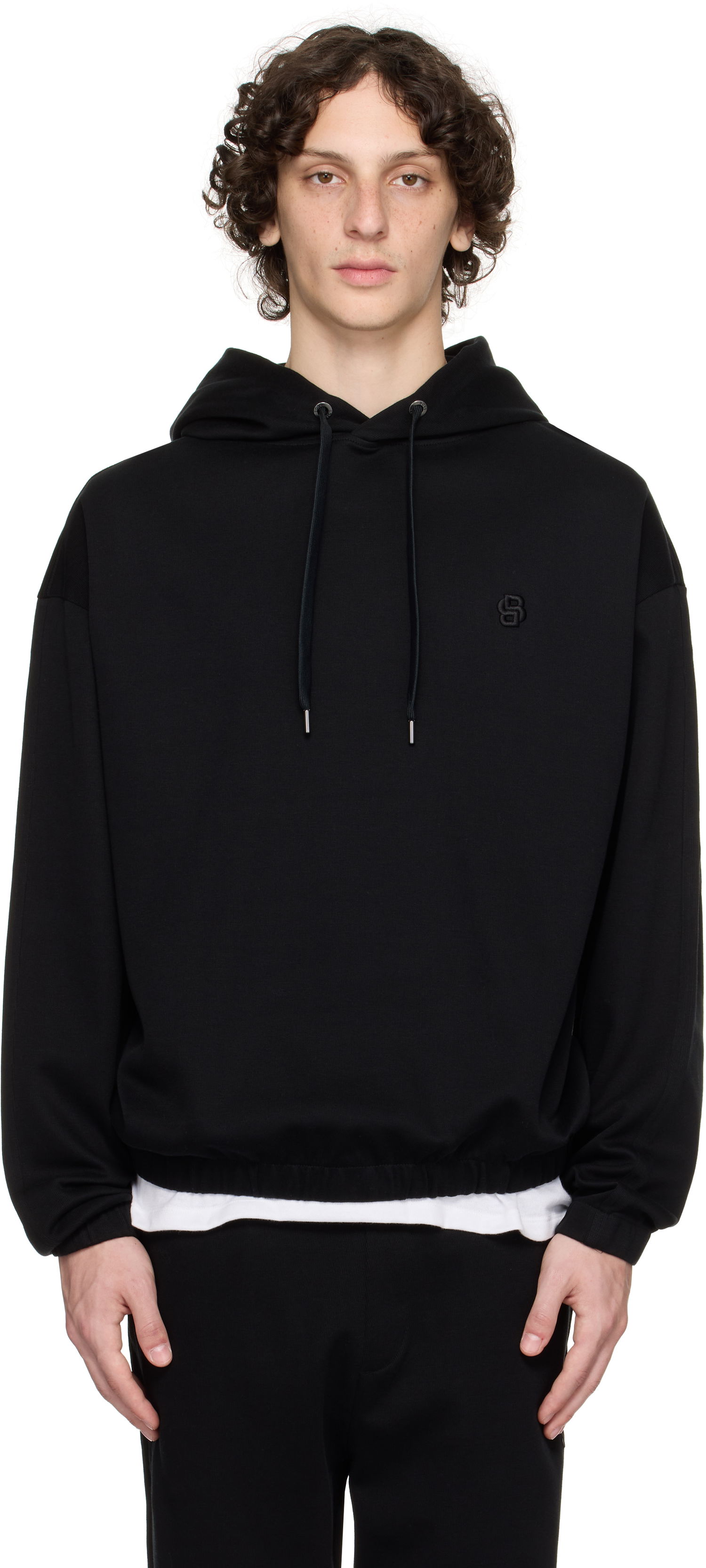 Sweatshirt BOSS BOSS Relaxed-Fit Mercerized Cotton Hoodie Sort | 50544099, 0
