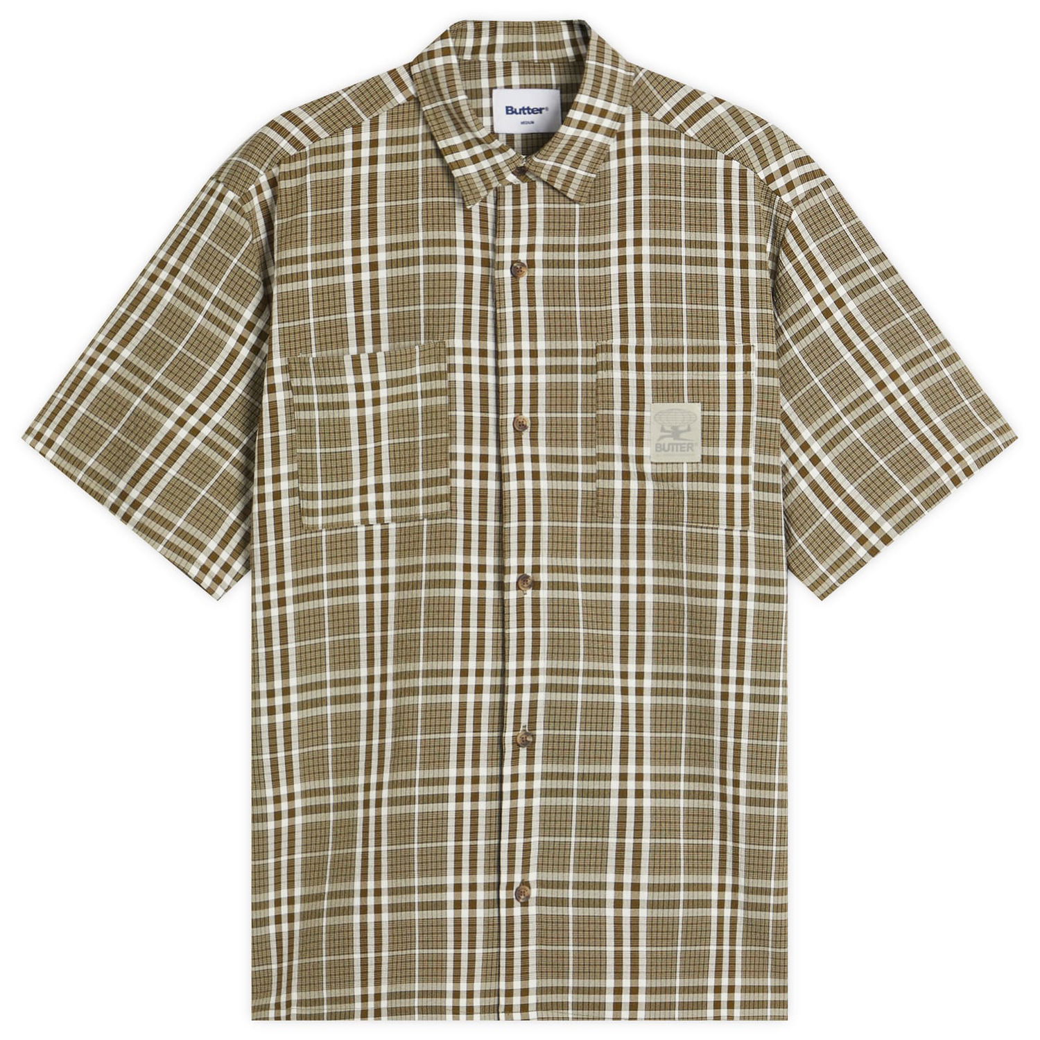 Skjorte Butter Goods Equipment Plaid Shirt, Size Large Brun | BG252408-GRN, 0