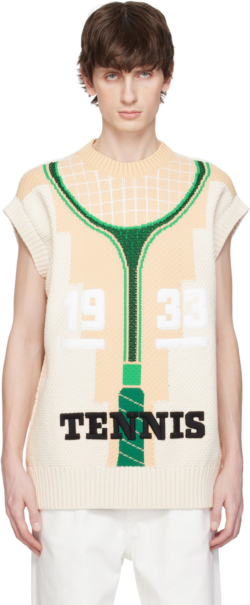 Sweater Lacoste Runway Graphic Tennis Sweater Vest Beige | AH6751
