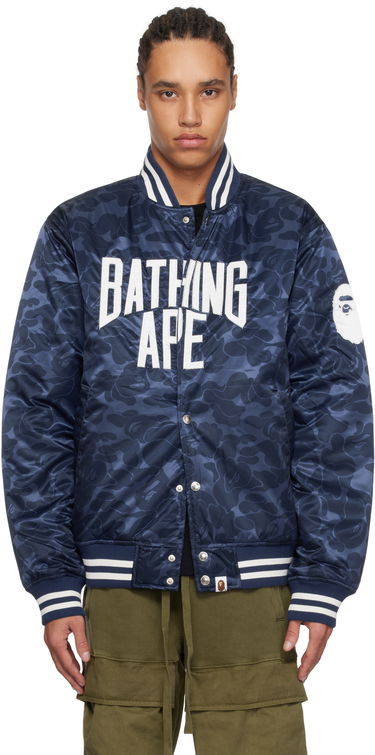 Bomberjakke BAPE A Bathing Ape Camo Varsity Bomber Jacket Mørkeblå | 001HJK801005M, 0