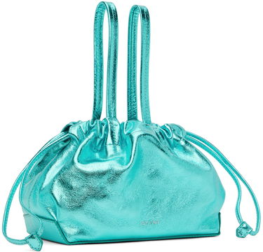 Håndtaske BY FAR BY FAR Malmo Mini Metallic Leather Drawstring Bag Turkis | 23SSMLMOAQAMED, 1