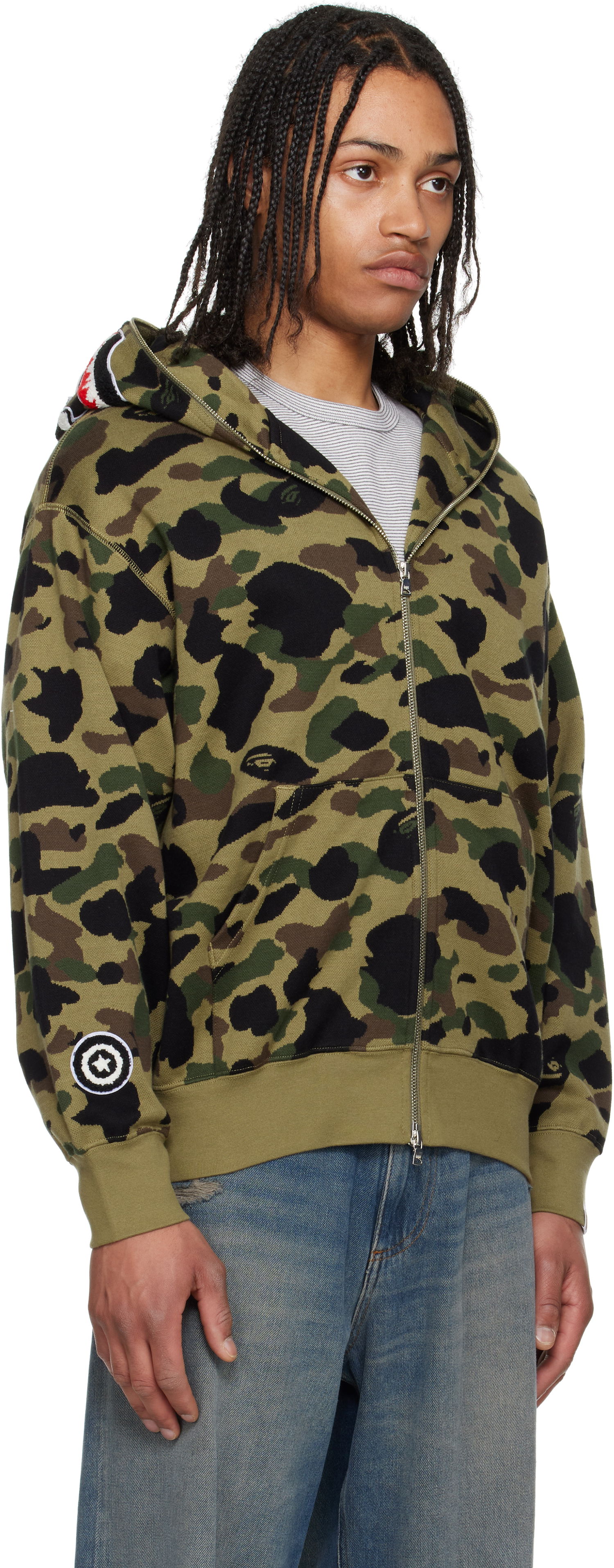 Sweatshirt BAPE A Bathing Ape 1st Camo Jacquard Shark Full Zip Hoodie Grøn | 001ZPL301304M, 1