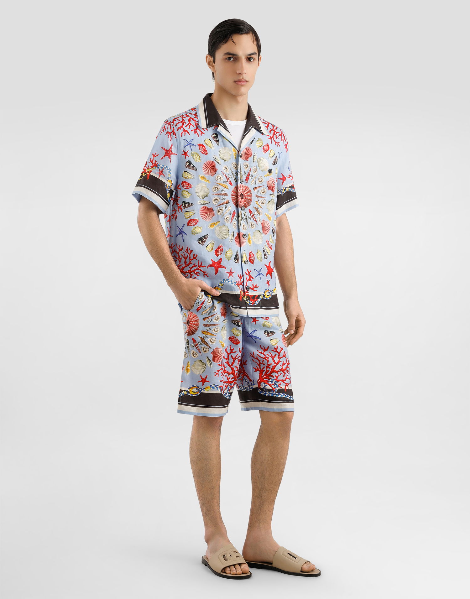 Shorts Dolce & Gabbana Dolce & Gabbana Shell-Print Linen Drawstring Shorts Blå | GV37ATFP4NRHC5PJ, 1