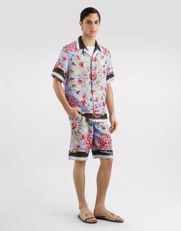 Shorts Dolce & Gabbana Dolce & Gabbana Shell-Print Linen Drawstring Shorts Blå | GV37ATFP4NRHC5PJ, 1