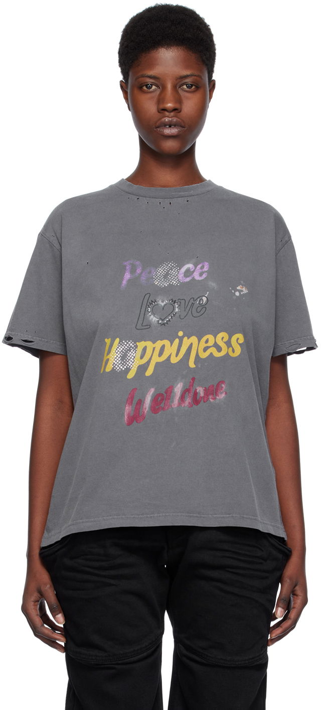 T-shirt We11done We11done Lettering Graphic T-Shirt Grå | WD-TT0-24-705-U-CH