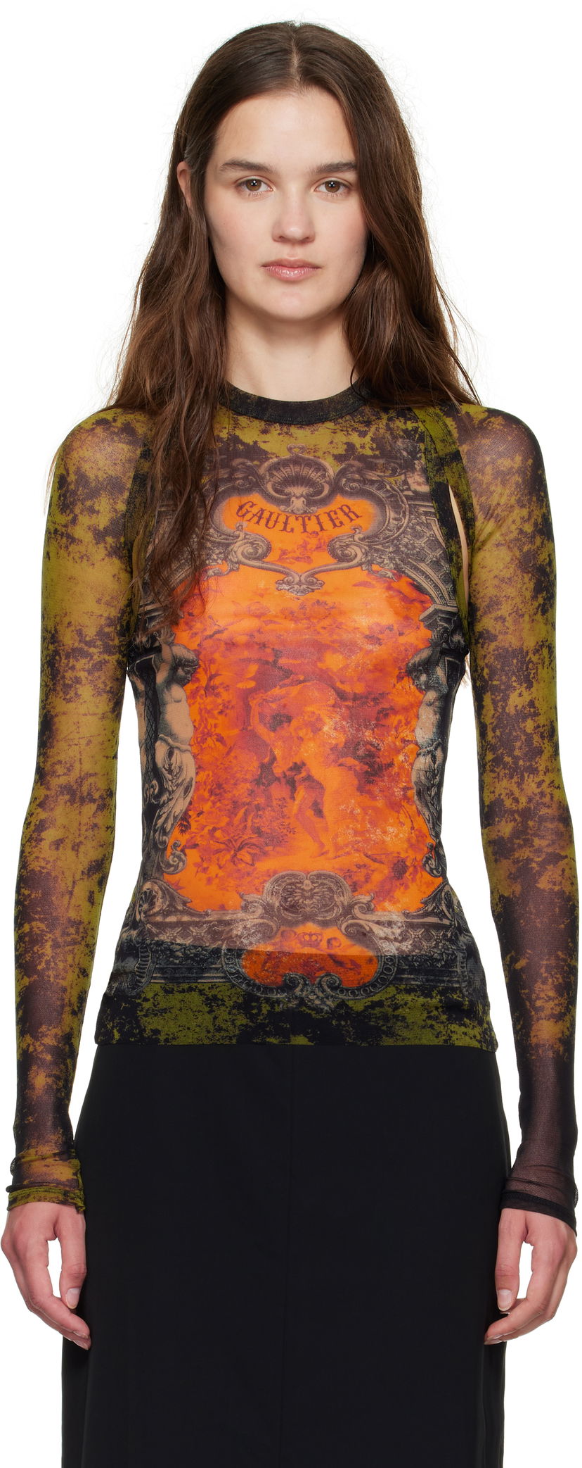 T-shirt Jean Paul Gaultier Jean Paul Gaultier 'The Médaillon' Print Mesh Top Grøn | 25/03-W-TO303-M006P-004115